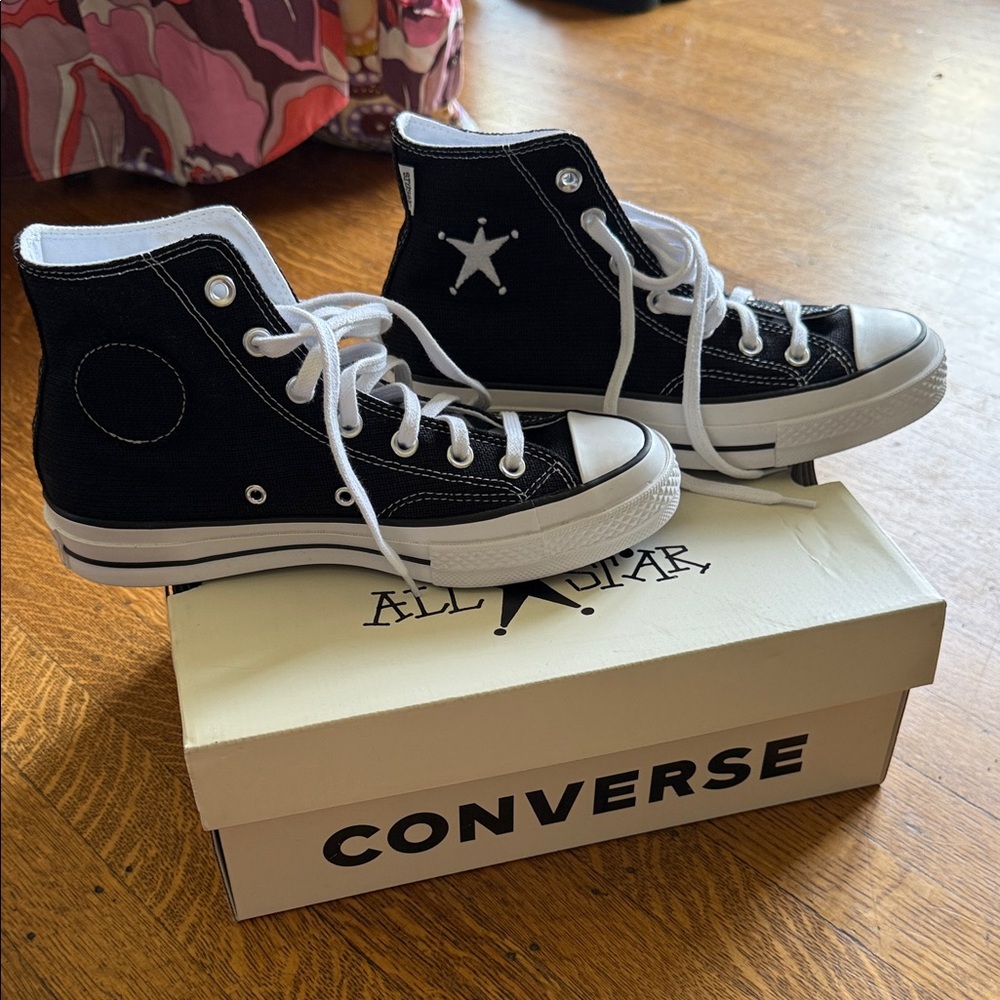 New Stussy Converse High Top Sneakers in Black and White